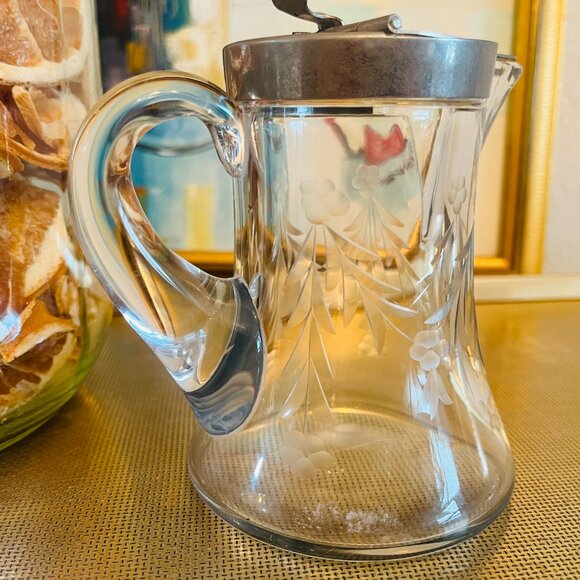 Antique Heisey Glass Syrup 1910 Victorian Hand Etch Cottagecore Colony Pat'D - Picture 5 of 9